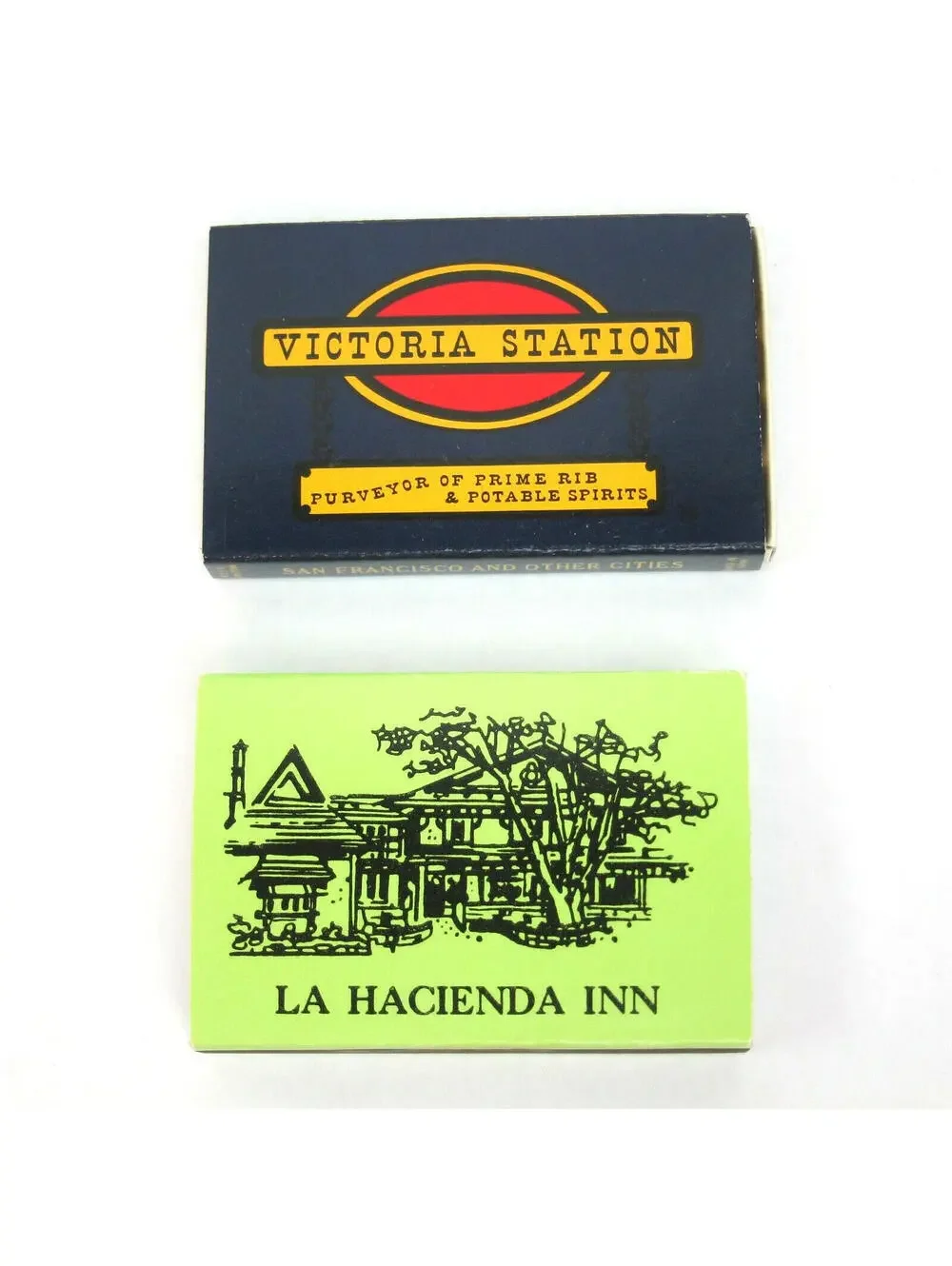 2 Vintage Matchboxes Victoria Station La Hacienda Inn California Matchbook Match